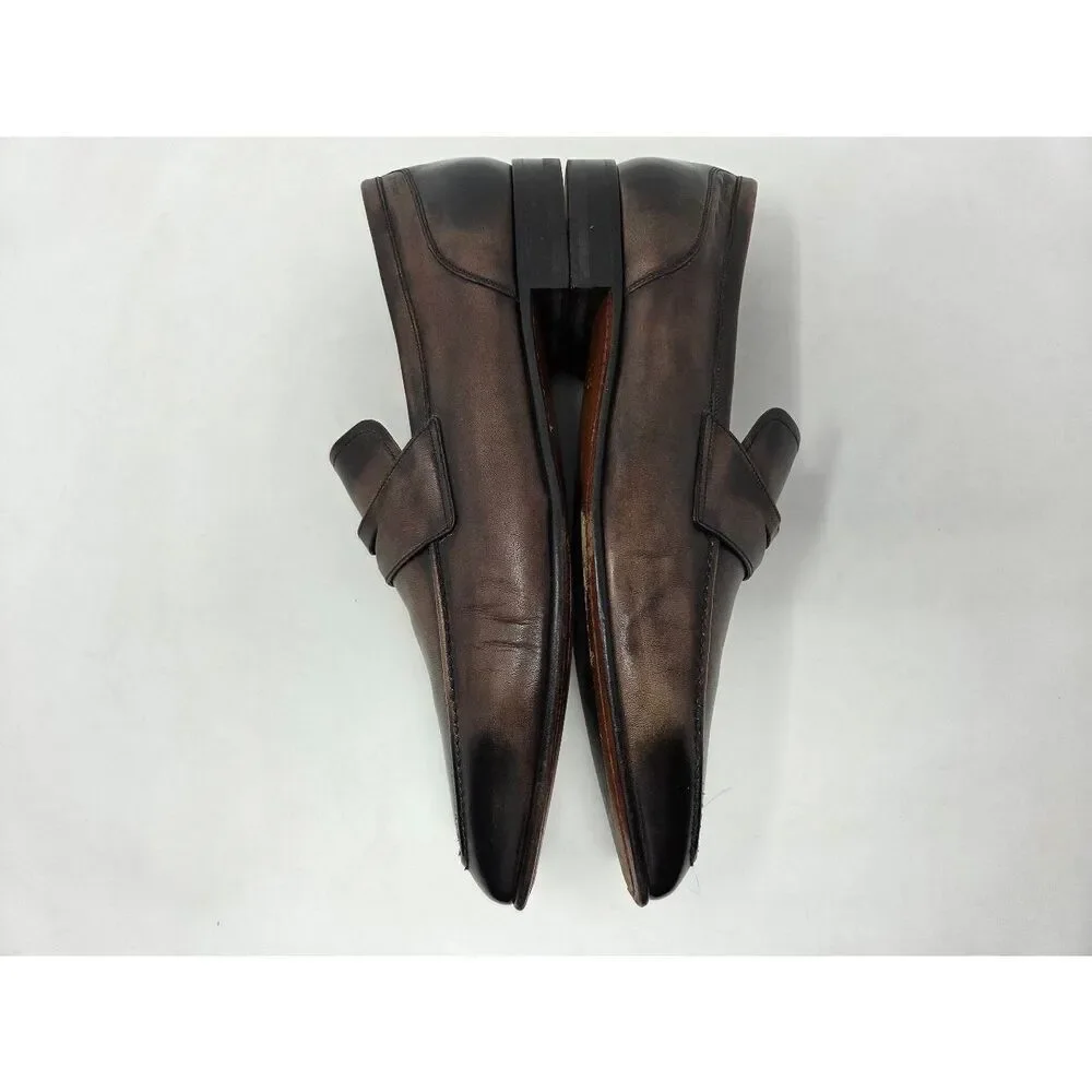 BALLY BRENT BROWN BLACK BURNISHED LEATHER PENNY LOAFER MENS SIZE 11.5 EEE WIDE